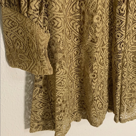 Free People Women’s Uptown Mini Dress Lace V-Neck Long Sleeve Olive‎ Boho Size 0 - Picture 4 of 10